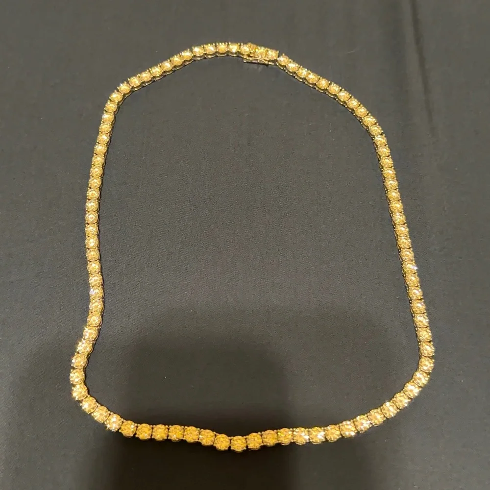 Moissanite Flawless Tennis Chain Necklace 20 Inch 5mm Stone Silver Plated